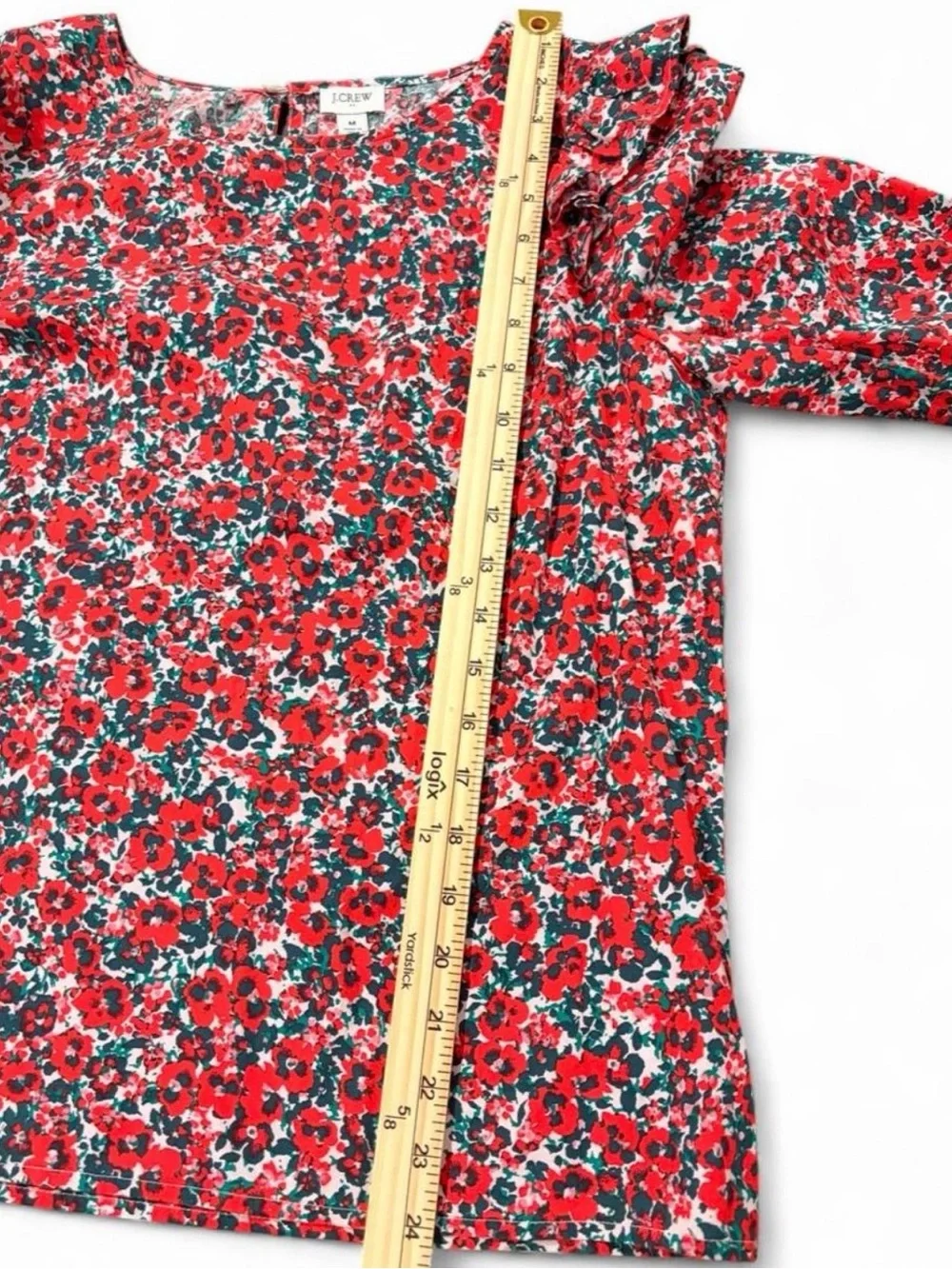 JCrew Cotton-Blend Poplin Red Ruffle Floral Longsleeve Blouse | Medium